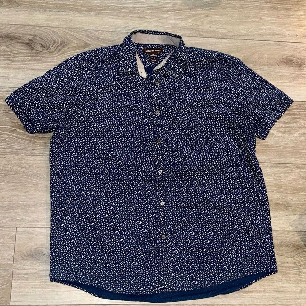 Michael Kors Navy Blue Patterned Men's Shirt Size XL